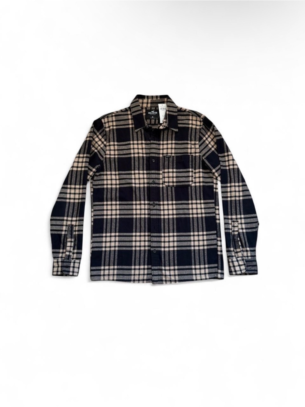 100% Cotton Hollister Black and Cream Plaid Button-Down Shirt